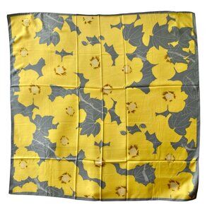 Floral Flower Scarf Hibiscus Square Summer Swimsuit Wrap 36" X 36" Yellow Gray